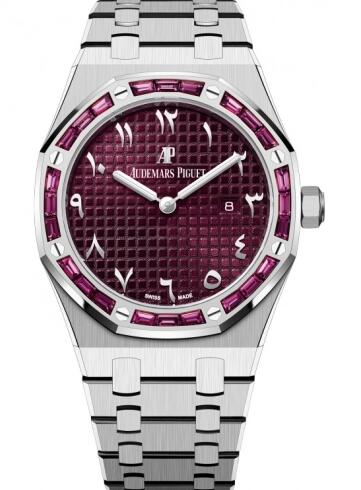 Review 67656BC.GR.1261BC.01 Audemars Piguet Royal Oak 67656 Quartz White Gold Garnets replica watch - Click Image to Close